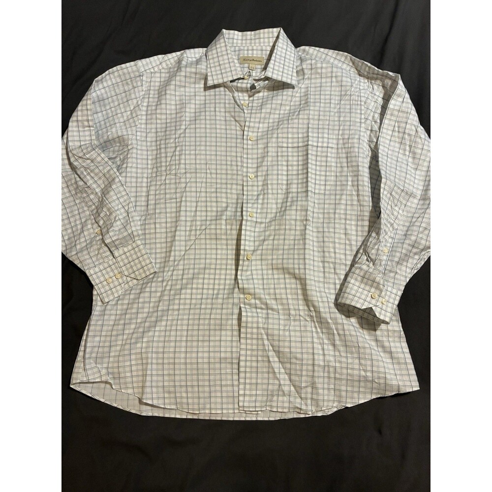 Tommy Bahama Dress Shirt Mens 16 1/2 32-33 Checkered 100% Cotton Long Sleeve
